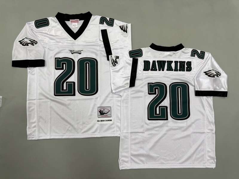 Men 2025 Philadelphia Eagles #20 Dawkins white Throwback Limited NFL Jersey style 001